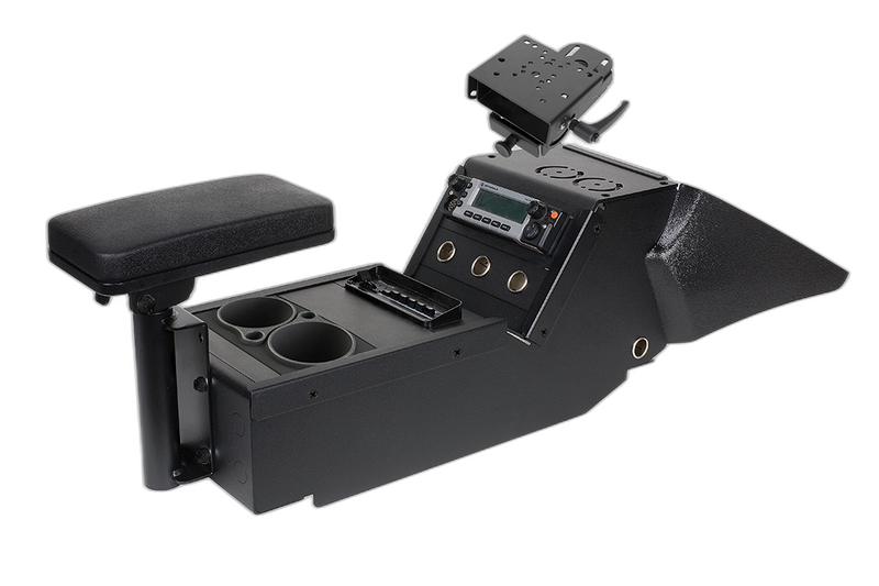 2011-2020 Dodge Charger Police Package 10.5″ Console Box with Cup Holder, Armrest and 6″ Locking Slide Arm Motion Attachment Kit