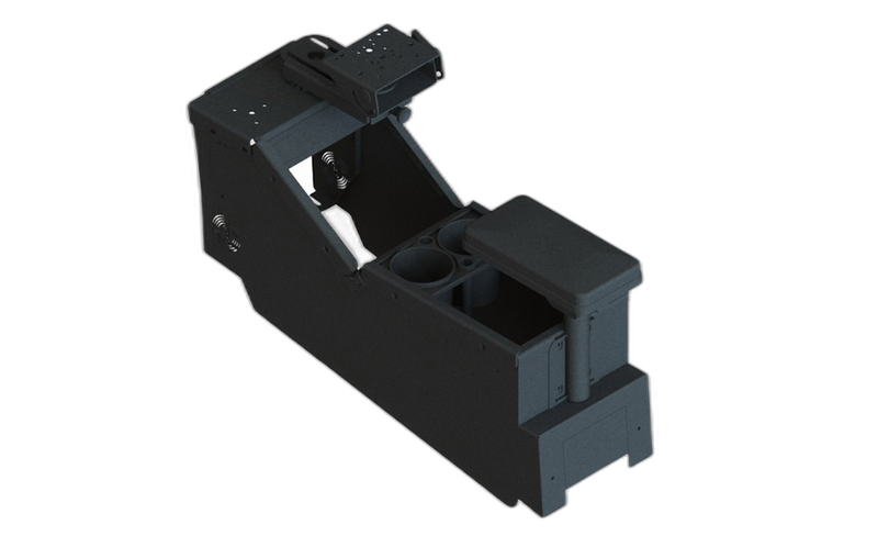 2020+ Ford Police Interceptor® Utility Low-Profile Console Box with Cup Holder , Armrest, and 6″ Locking Slide Arm Kit