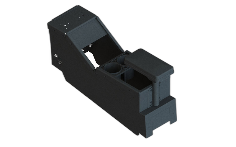 2020+ Ford Police Interceptor® Utility Low-Profile Console Box with Cup Holder, Armrest, and 15082 Relocation Panel Kit