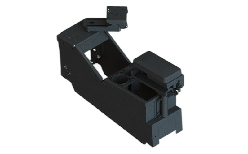 2020+ Ford Police Interceptor® Utility Low-Profile Console Box with Cup Holder, Printer Armrest, and TS5 Motion Attachment Kit