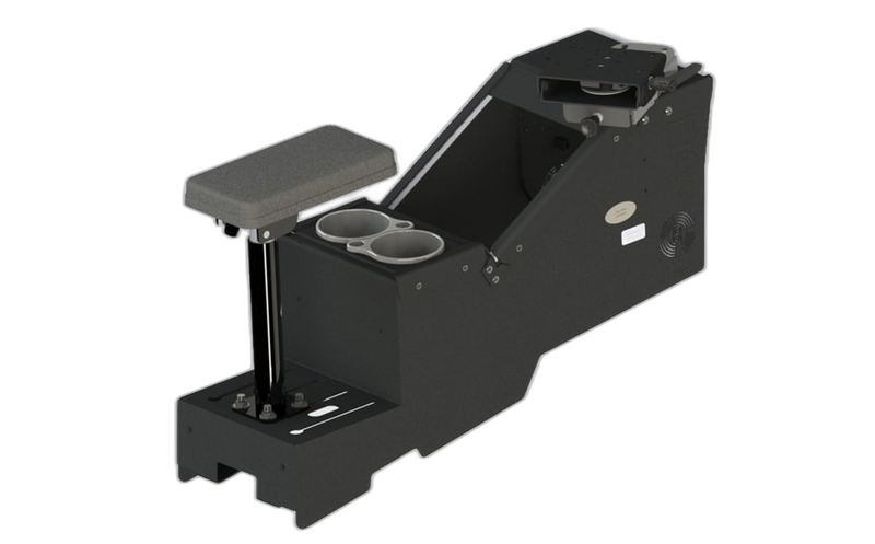 Gamber-Johnson 7170-0735-05: 2020+ Ford Police Interceptor Utility Short Console Box with Cup Holder, Armrest, and 6″ Locking Slide Arm with Short Clevis
