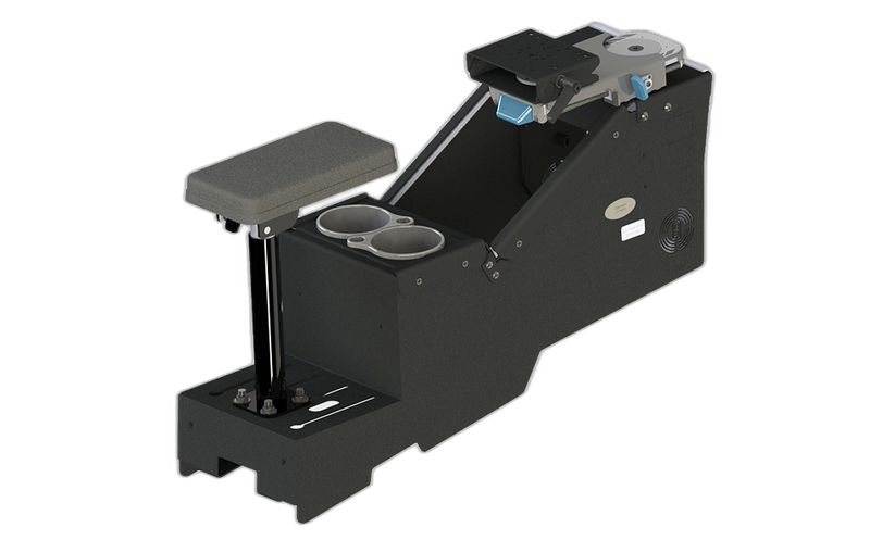 2020+ Ford Police Interceptor® Utility Short Console Box with Cup Holder, Armrest, and Mongoose® XLE 9″ Motion Attachment