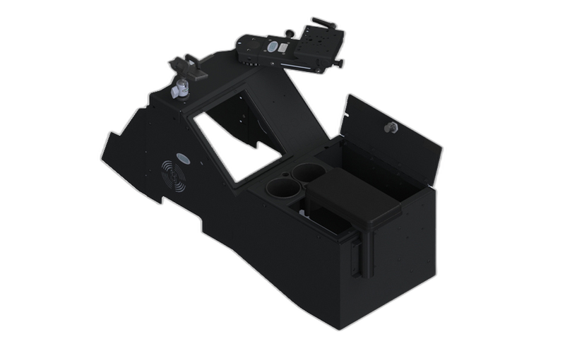 2021+ Ford F150 & 2023+ F250-550 Wide Body Console Box Kit with Magnetic Phone Holder, Cup Holder, Rear Armrest, and Mongoose®-9″ Locking Slide Arm with Short Clevis