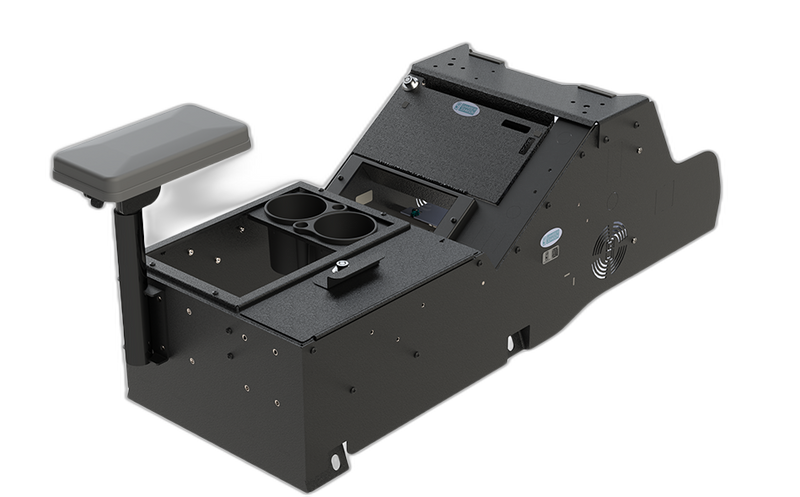 2019+ Chevrolet Silverado Wide Body Console Box with Internal Printer Mount, Cup Holder and Tall Rear Armrest