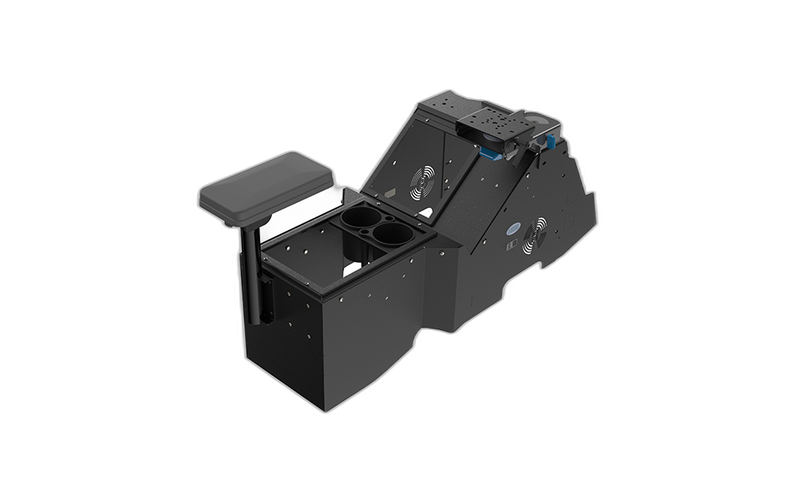 2021+ Ford F-150 Wide-To-Narrow Console Box with Cup Holder, Tall Armrest & Mongoose XLE 9″