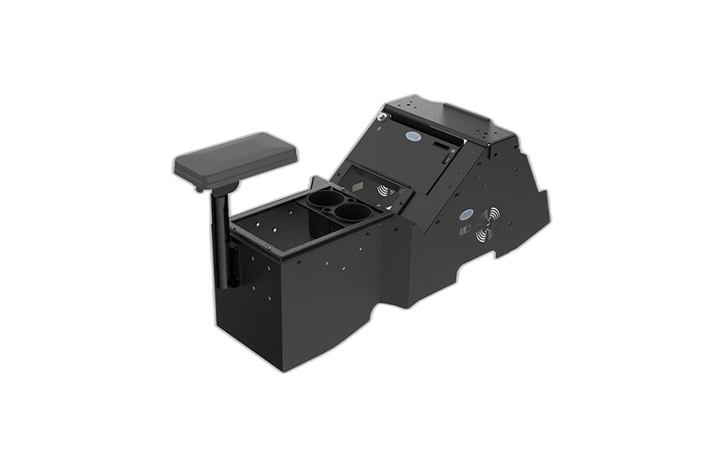 Gamber-Johnson 2021+ Ford F-150 Wide-To-Narrow Console Box with Printer Mount, Cup Holder & Tall Armrest (7170-1078-01)