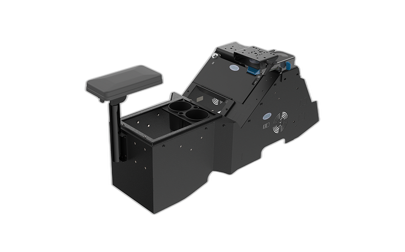 2021+ Ford F-150 Wide-To-Narrow Console Box with Printer Mount, Cup Holder, Tall Armrest & Mongoose XLE 9″