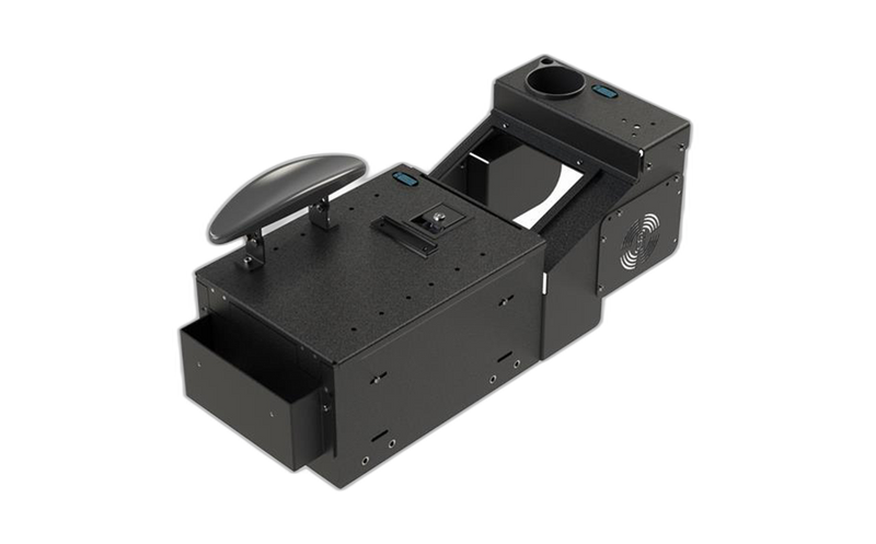 KIT – Small-Short Workstation Box with File Hanger Tray, Adjustable Armrest, and 9″ Radio Platform (4WD Shifter with Cupholder Version)