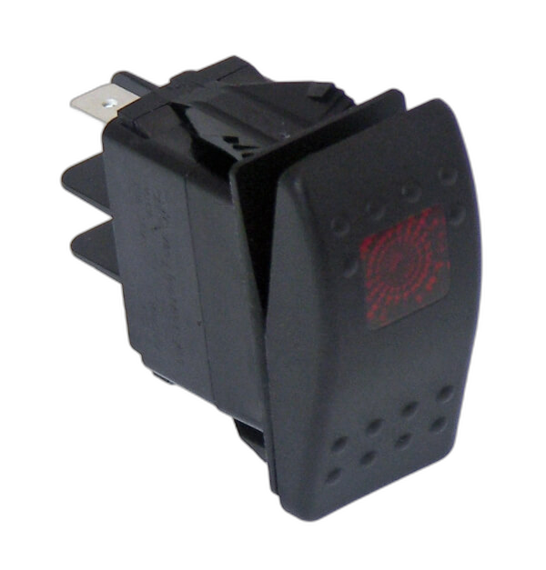 Black Paddle Type Rocker Switch, LED Pilot Light, 20 Amps, 12 Volt, On/Off 3 Prong