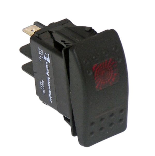 Black Paddle Type Rocker Switch, LED Pilot Light, 20 Amps, 12 Volt, On/Off/On 4 Prong