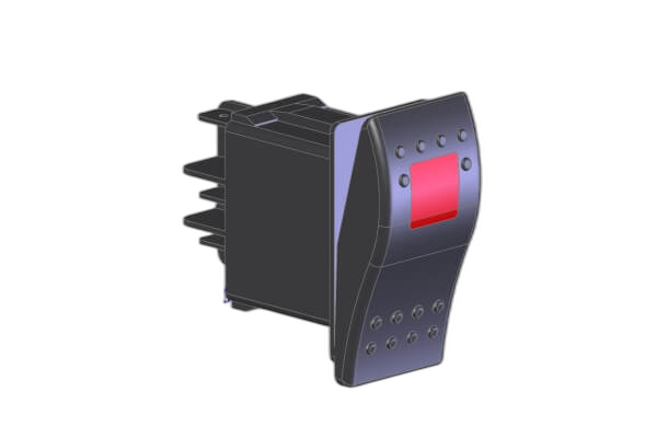 Black Paddle Type Rocker Switch, LED Pilot light, 20 Amps, 12 Volt, On/On 5 Prong
