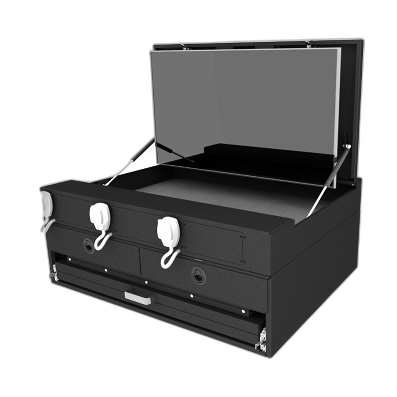 Command Post 40″ W x 30″ L x 16″ H, Two (2) File Drawers, Pop Up Whiteboard and TV Stand On Top