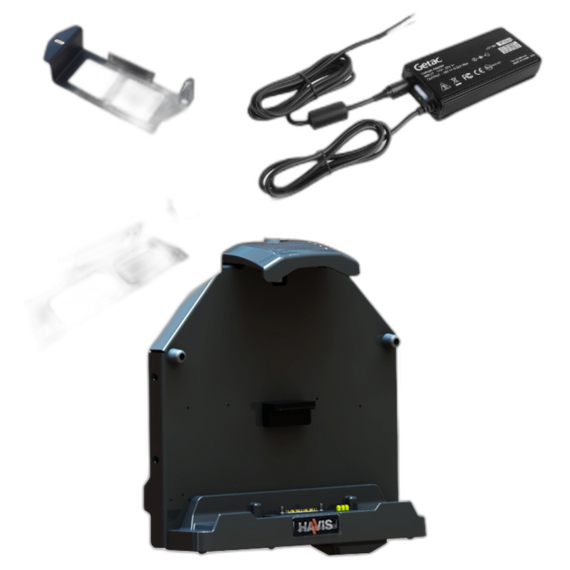Package – Docking Station For Getac A140 Rugged Tablet With Triple Pass-Thru Antenna Connections, External Power Supply with Bare Wire & Power Supply Mounting Bracket