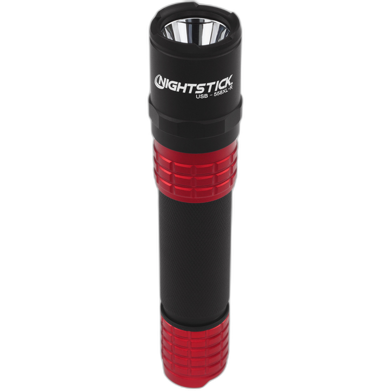 USB-558XL-R: USB Rechargeable Tactical Flashlight w/Holster - Red